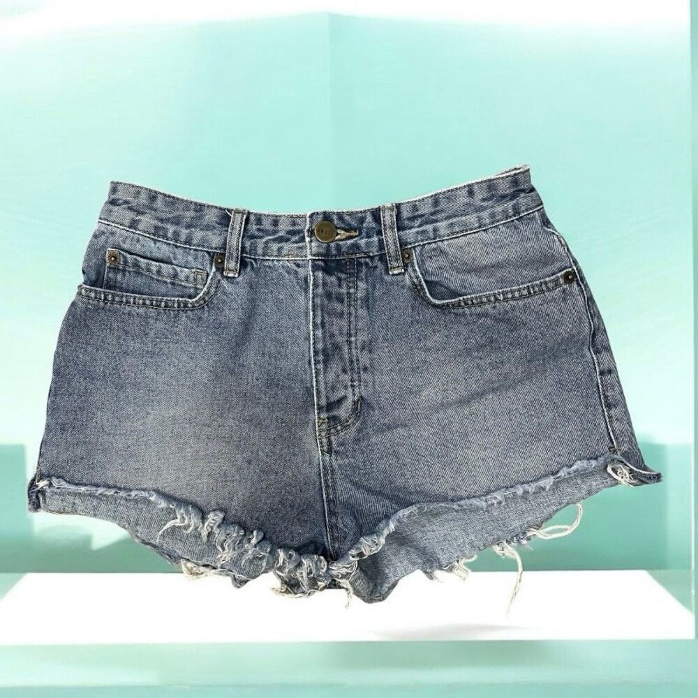 Amuse Society High-Rise Distressed Denim Shorts Blue Frayed Hem Women's Size 27